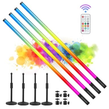 ZDMDRGB 4Pack 5000mAh Battery Powered 4ft RGB led Tube dj Light bar with Stand Colored Video Stick Lights for 360 Photo Booth Studio Dance Club Party Wedding Events Stage Lighting