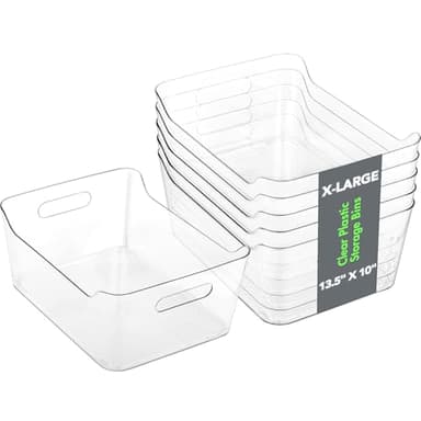 Tiawudi 2 Pack Plastic Storage Bins, Extra Large Pantry Organizer, 13.5" x 10" Clear Storage Containers and Organizer Bins, Multi-Use Bins for Home, Kitchen, Closet and Cabinet
