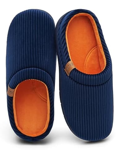 Mens Slippers with Arch Support, Comfort Two-Tone Slippers for Men, Breathable House Shoes with Memory Foam, Slip-on Indoor/Outdoor House Shoes Navy 11-12