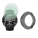 SHUAXI Watch Screen Protector (3+1Pack) Compatible for Amazfit T-Rex/T-Rex Pro, Tempered Glass Film Anti-Scratch High Definition Full Coverage and Soft TPU Protective Case, Black, D35mm