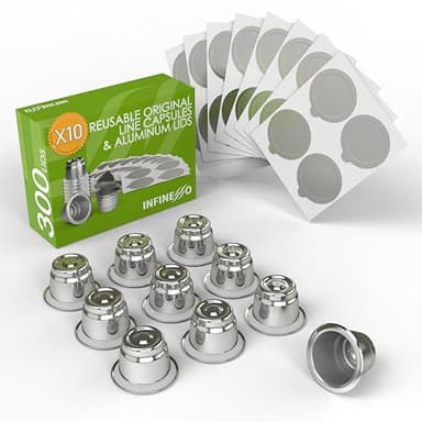 10pcs Reusable Capsules for Nespresso OriginalLine - 300pcs Foil Lids with 10pcs Refillable Coffee Pods Compatible for Nespresso OriginalLine Machine.