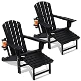 wildformers Adirondack Chair with Pull Out Retractable Ottoman, Set of 2 Adjustable Reclining Back, Folds and Collapses for Easy Carry, 100 Percent Poly, Black