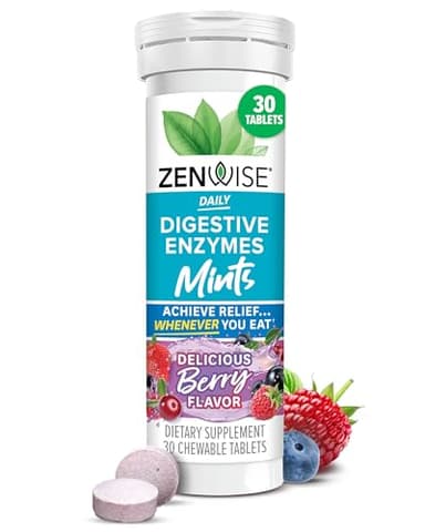 Zenwise Health Digestive Enzyme Breath Mints for Gut Health, Delicious Berry Flavor - Digestive Enzymes for Bloating Relief & Gut Support - Multi Enzymes Digestion Supplement - 30 Chewable Tablet