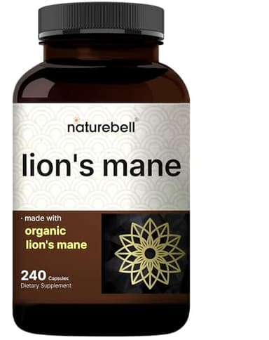 NatureBell Lion’s Mane - 240 Capsules - Organic Fruiting Body & Mycelium - Brain, Immune & Energy Support* - High-Potency Extract - Non-GMO & Gluten-Free
