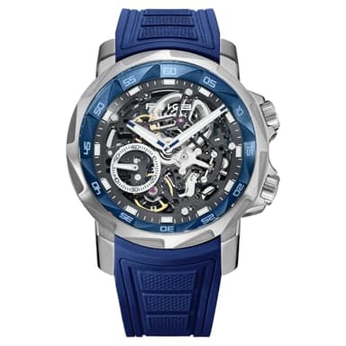 FEICE FM511 Blue Men's Automatic Skeleton Watch, Luxury Sapphire Crystal Glass Blue Dial Luminous Hands, 5ATM Waterproof Sport Wristwatch with Silicone Strap , Mechanical Christmas Gifts Watches for Mens.