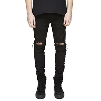 LONGBIDA Men's Slim Fit Ripped Stretch Skinny Jeans for Men, Distressed Tapered Leg Fashion Pants, Black, 32