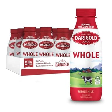 Darigold Shelf Stable Whole Milk Bottle with 12 Essential Nutrients, 15g Protein, rsBT Free - 14oz, 12 Pack (Whole)