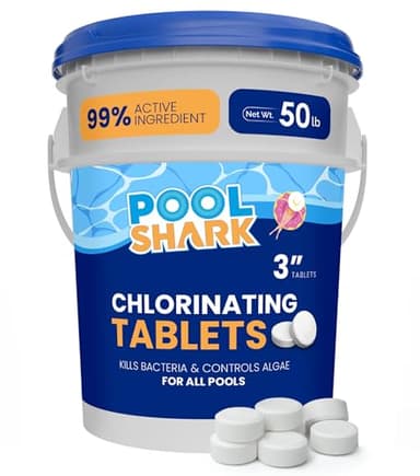 Pool Shark Swimming Pool Chlorine Tablets - 3-Inch Chlorine Tablets - Slow-Dissolving 90% Active Chlorine Tabs - Pool Chemicals for Inground Pools, Above Ground Pools, Saltwater, Spa, Hot Tub (50 lbs)