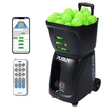 PUSUN PP-Smart Pickleball Machine – 80+ Ball Capacity, 20–70 mph Speed, 1.6–6s Frequency, 65ft Max Distance, 4–6H Lithium Battery, App & Remote Control, for Beginner to Advanced Players (Black)