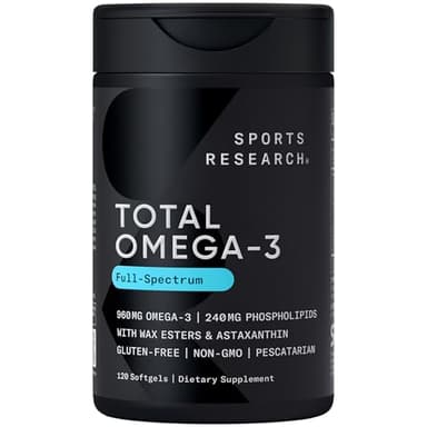 Sports Research® Total Omega-3 Fish Oil 2200mg - Made from Antarctic Krill w/Astaxanthin, Wild Sockeye Salmon & Alaska Pollock - 960mg of EPA & DHA - 120 Softgels
