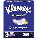 Kleenex Ultra Soft Facial Tissues, 3 Flat Boxes, 120 Tissues per Box, 3-Ply (360 Total Tissues), Packaging May Vary