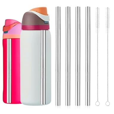 4pcs Water Bottle Straws for Owala 24oz 32oz, Stainless Steel Metal Straws Replacement with 2 Straw Cleaners Reusable Tumbler Bottle Accessories Parts for Indoor Outdoor Sports Trips