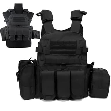 Veasunverse Tactical Vest for Airsoft & paintball - Adjustable Weighted vest for Hike Hunting, MOLLE Combat System, Chaleco Táctico(Black)