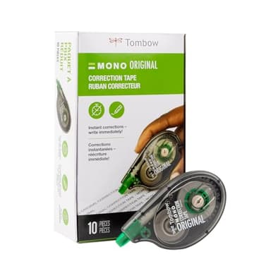 Tombow 68720 MONO Original Correction Tape, 10-Pack. Easy To Use Applicator for Instant Corrections, White, 10 Count (Pack of 1)