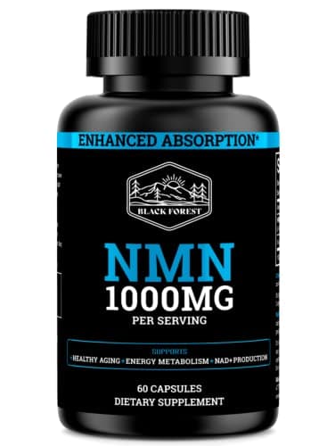 Black Forest NMN Supplements 1000mg (Nicotinamide Mononucleotide) 99% Pure, Stabilized Form, BioPerine® for Enhanced Bioavailability (60 Capsules) (NMN 1000mg per Serving) NAD Supplement for NAD