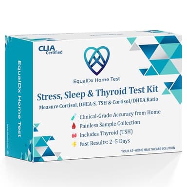 EqualDx 4-in-1 Stress, Sleep & Thyroid Test – Cortisol Test Kit at Home with DHEA-S, TSH, Cortisol/DHEA Ratio | Adrenal & Thyroid Hormone Panel | Clinical-Grade Accuracy | Painless Collection