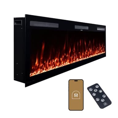 Modern Ember Vibrance 60 Inch Smart Linear Electric Fireplace Insert - Recessed or Wall-Mount, LED Multi-Flame Colors, Alexa/WiFi Enabled - Remote Included - Crystals