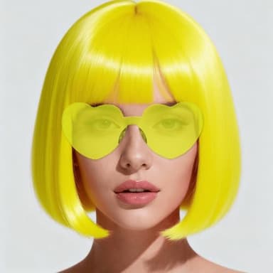 FSLLZCJY Short Bob Wigs with Heart Sunglasses and Hair Cap – Set of 3 | Colorful Colored Neon Wig Funny Cosplay Hairpieces for Halloween Party Costume (Yellow)