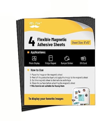 Mr. Pen- Adhesive Magnetic Sheets, 8" x 10", 4 Pack, Cuttable Magnets Flexible Magnet Sheets with Adhesive for Crafts Photos, Classroom Decorations, Easy Peel and Stickers for Planning