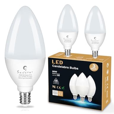 Sailstar E12 LED Bulb 60W Equivalent, 500 Lumens, Ceiling Fan Light Bulbs Soft White 2700K, Type B Light Bulb 5W, CRI 85, B11 Small Base Candelabra LED Light Bulbs, Non-dimmable, Pack of 3