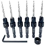 FTG USA 6 Pc #6 (9/64") Countersink Drill Bit Set with Depth Stop Collar, Hex Wrench - Tapered Drill Bits for Wood