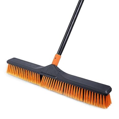 CLEANHOME 24”Push Broom Brush for Floor Cleaning with 65” Long Handle and Stiff Bristles, Heavy Duty Brush for Shop, Deck, Garage, Concrete,Indoor and Outdoor Broom,Orange