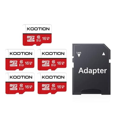 KOOTION 16 GB Micro SD Cards 5-Pack, Class 10 MicroSDHC Flash Memory Card, U1, C10, TF Card with Adapter