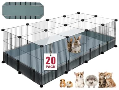 20 Panels Small Animal Playpen, 48" x 24" x 16" Pet Playpen with Waterproof Mat, C&C Cage for Guinea Pigs, Rabbit/Bunny/Baby Chicken Cage,Bunny/Puppy/Chicken Pen Indoor Outdoor Portable Metal Fence