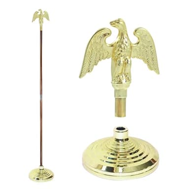 Super Tough Indoor Flag Pole kit 8ft - Metal Eagle - Gold Texture Base - Aluminum Flagpole with Brass Finish - Heavy Duty Inside House Flagstaff - Interior Shaft and Stand - No Ensign Included