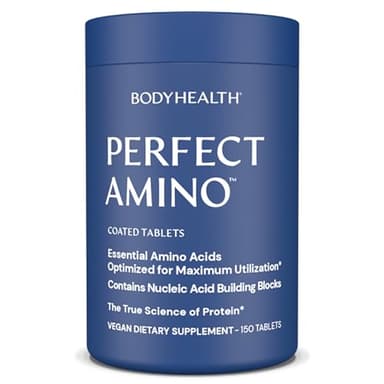 BodyHealth PerfectAmino (150 ct) Easy to Swallow Tablets, Essential Amino Acids Supplement with BCAAs, Vegan Protein for Pre/Post Workout & Muscle Recovery with Lysine, Tryptophan, Leucine, Methionine