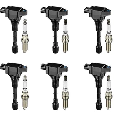 BDFHYK Ignition Coil Pack UF617 and Iridium Spark Plugs 90174 Compatible with Nissan 370Z INFINITI FX37 G37 M37 Q40 Q50 Q60 Q70 QX70 370Z 3.7L 5.6L V6 V8 22448EY00A, Sets of 6