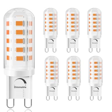 SSQY G9 LED Bulb Dimmable T4 G9 4W Replacement for 40 Watts Halogen, Ceramic Base, 120V 400 Lumen 360°Beam Angle, G9 Light Bulbs for Chandelier, Home Lighting Bathrom 6 Pack