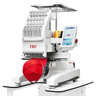 Embroidery Machine with 12 Needles, 9.45" x 12.60" Embroidery Area,1200SPM Max Speed,7In Touch Screen, capable of embroidering on 3D Caps, Flat, T-shirt and more，Wifi Available