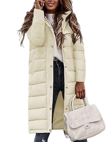 VXVGER Winter Coats for Women-Puffer Jacket Hooded Warm Winter Long Coat Thickened Down Alternative Jacket Outwear, Beige, L
