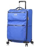 Lucas Designer Luggage Collection - Expandable 28 Inch Softside Bag - Durable Large Ultra Lightweight Checked Suitcase with 8-Rolling Spinner Wheels (Royal Blue)
