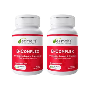 EZ Melts Dissolvable B-Complex - Vitamin B Complex - Provides Energy Metabolism & Heart Health Support - with Methylated B12 & Folate - Non-GMO & Vegan - Strawberry Swirl - 120 Tablets (120 Servings)