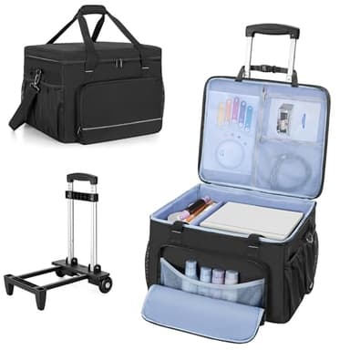 Yarwo Rolling Printer Case Compatible with DNP/HiTi/Mitsubishi Dye Sublimation Photo Printer, Padded Travel Bag with Detachable Wheels and Divider for Photo Machine Media Rolls Paper, 16.1x16.5x12 in