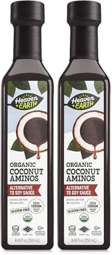 Heaven & Earth Organic Coconut Aminos, 8.4 oz (2 Pack) | Soy Free | Paleo Friendly | Low Sodium | Soy Sauce Replacement | Kosher (Including Passover)