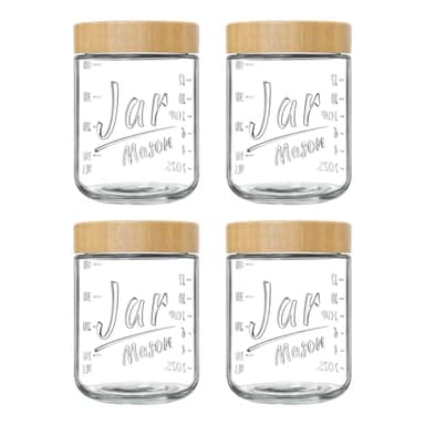Xyptorix Glass Overnight Oats Containers with Lids (4-Pack), 16 oz Mason Jars with Bamboo Lids for Meal Prep, Chia Seed Pudding, Yogurt & Oatmeal - Airtight Food Storage Jars for Breakfast On-the-Go