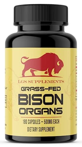 LGS Supplements Grass Fed Bison Organ Supplement, Supports Whole Body Wellness with Proprietary Blend of Liver, Heart, Kidney, Freeze-Dried Bison, Non-GMO, 180 Capsules