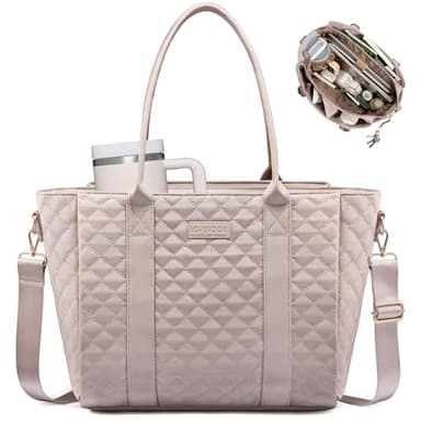 LOVEVOOK Teacher Tote Bag for Women, Quilted Work Tote Nurse Laptop Bag, Large Computer Shoulder Bags with Zipper for Travel