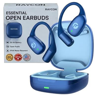 Raycon Essential Open Ear Earbuds – Open Ear Headphones, Earbuds Wireless Bluetooth, Sweat & Water-Resistant Earphones, Running Headphones with Ultra-Lightweight Design, 36 Hours Battery Life (Blue)