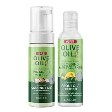 ORS Olive Oil Glossing Hair Polisher Frizz Control & Wrap Set Mousse Restorative Shine 2 Piece Set