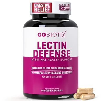 GOBIOTIX Lectin Defense - Lectin Blocker Supplement for Leaky Gut with MSM and Digestive Enzymes - Aids in Intestinal Health for Women and Men - Non-GMO + Gluten Free - 60 Capsules (1)