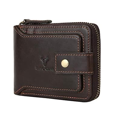 MING CLAN Leather RFID Blocking Bifold Wallet For Men With Zipper, Flap ID Window Zip Coin Pocket, Big Capacity Credit Card Holder For Travel