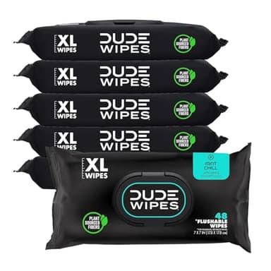 DUDE Wipes Mint Chill Flushable Wipes - Extra-Large Adult Wet Wipes - 6 Pack (288 Count) - Infused with Tea Tree Oil, Vitamin E, and Aloe - Septic and Sewer Safe