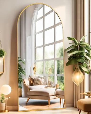 DYNWELL Arched Full Length Mirror, Floor Mirror with Stand, 71"x26" Large Wall Mirror Full Length, Body Floor Mirror, Wall Mounted for Bedroom, Gold