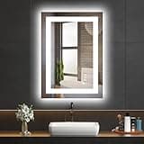Hivone LED Bathroom Mirror with Lights 20x28 Wall Vanity LED Mirror Stepless Dimmable,Double Front and Backlight,Anti-Fog,Memory Smart Mirror for Bathroom
