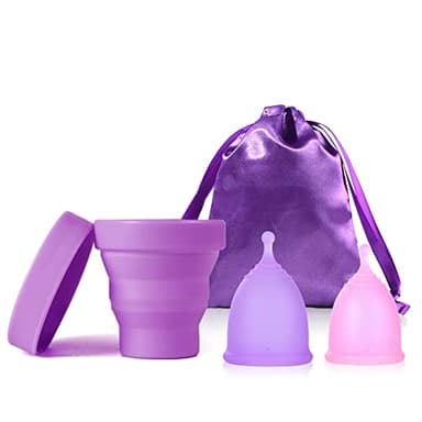 Ginalaia Menstrual Cups with Collapsible Storage Cup, Leak-Proof Design with Medical Grade Silicone Period Cups Reusable, Tampon and Pad Alternative,for Light Flow and Heavy Flow Large+Small