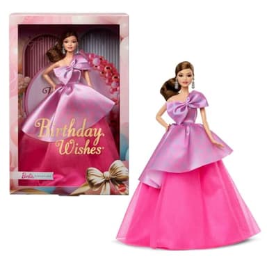 Barbie Signature Birthday Wishes Doll, Collectible Fashion Doll in Satiny, Pink Dress with Wavy Brown Hair and Giftable Packaging